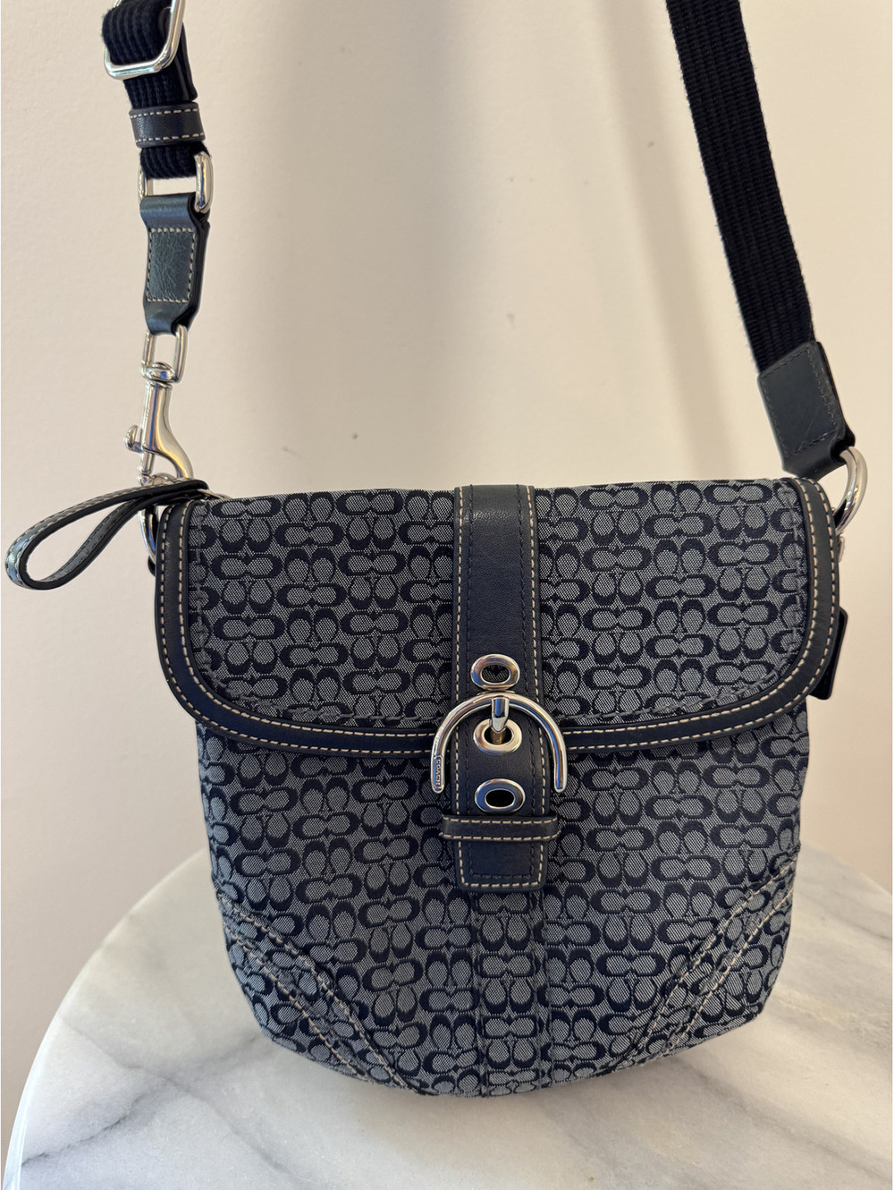 Vintage Coach Soho Signature Crossbody Bag in Navy Blue